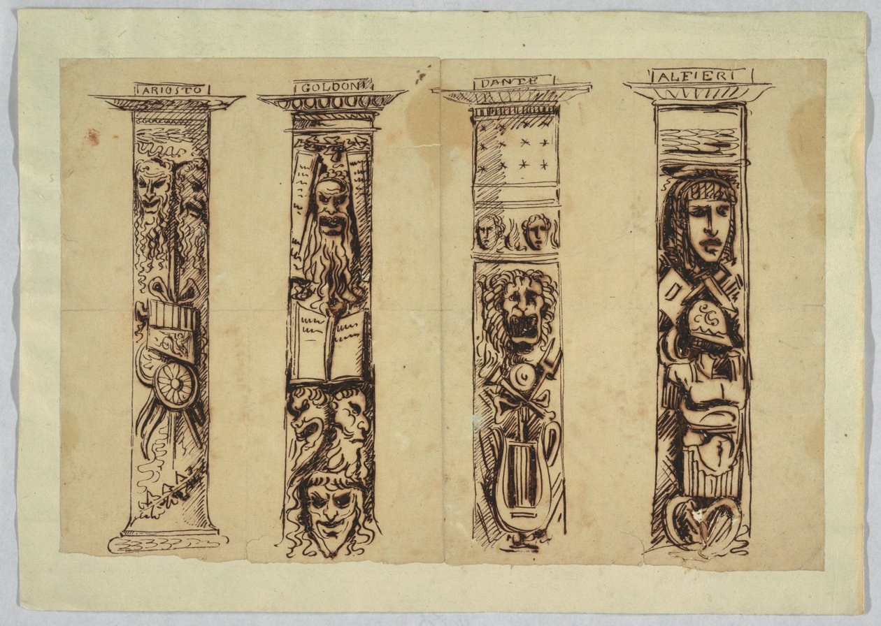 Vier Säulen für italienische Renaissance-Schriftsteller von Felice Giani