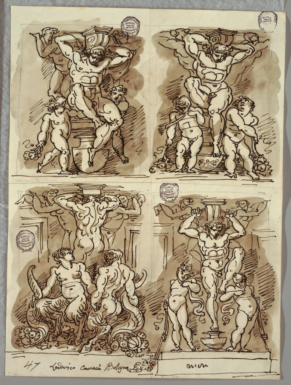 Vier Hermen, Studien nach den Carracci von Felice Giani