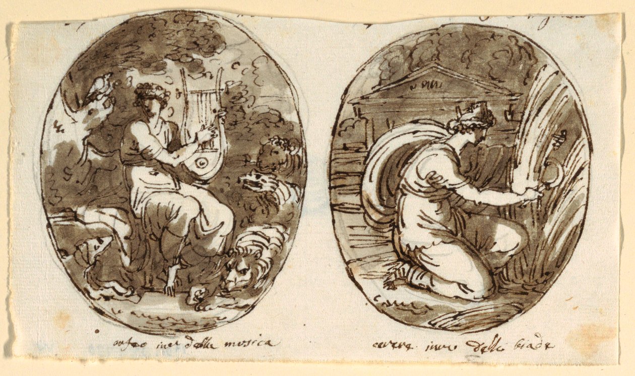 Orpheus, Ceres, Entwurf für Gewölbedecke, Sala dei Legislatori, Palazzo Conti-Sinibaldi, Faenza von Felice Giani