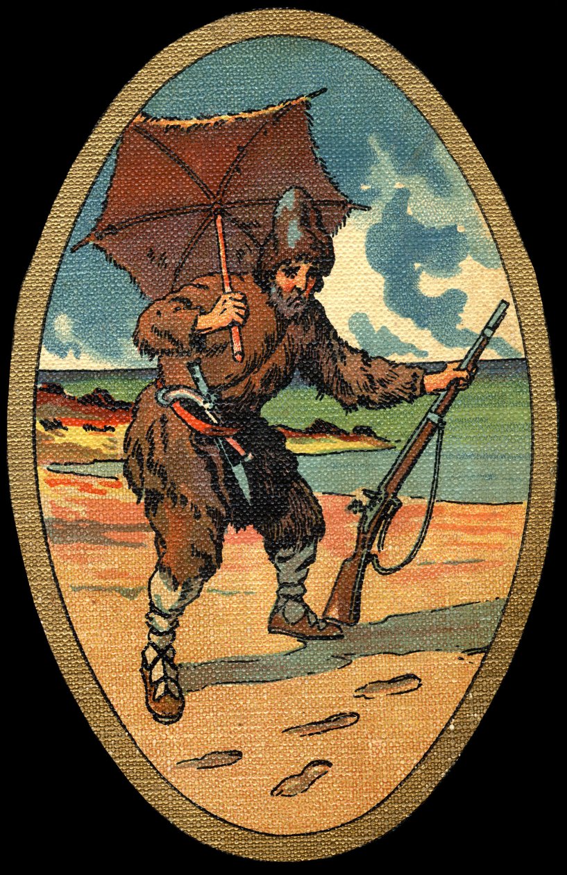 Robinson Crusoe: Illustration von Felician MYRBACH MYRBACH RHEINFELD (1853-1940) für das Buch von Daniel Defoe Robinson Crusoe. Kein Datum. Um 1934 von Felicien baron de Myrbach Rheinfeld