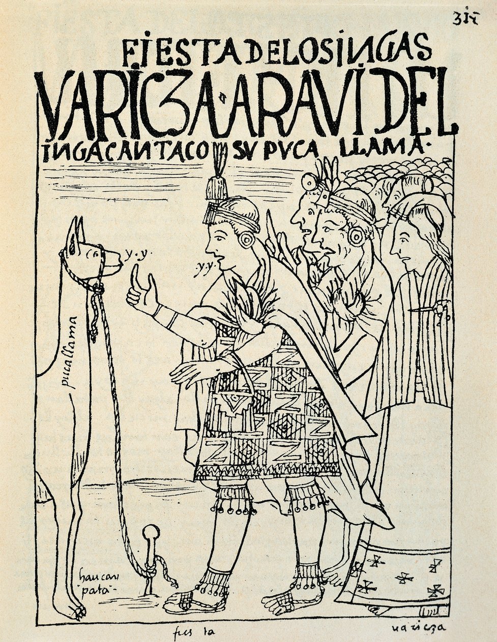 Das Opfer eines Lamas bei einem Inka-Ritus (Tuschzeichnung, ca. 1587) von Felipe Huaman Poma de Ayala