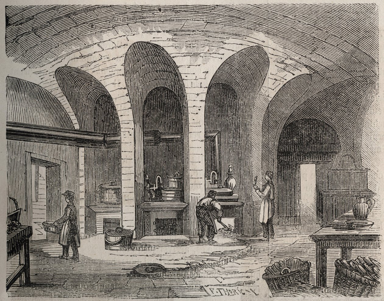 Paris - Gefängnis La Petite Roquette (Gefängnis für Frauen und Jugendliche) - Die Küchen - Kupferstich nach Felix Thorigny - in Le Monde Illustré von Juli 1865 von Felix (after) Thorigny
