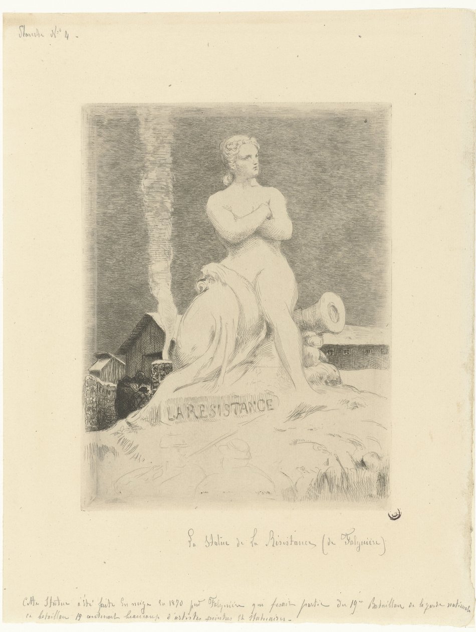 Statue La Résistance (Widerstand) von Alexandre Falguière und Soldaten während der Belagerung von Paris von Felix Bracquemond