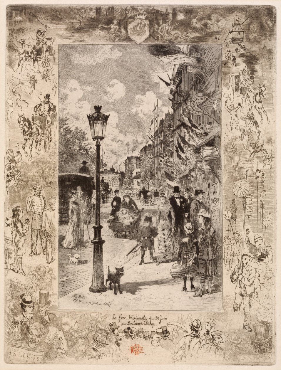 La Fête nationale au Boulevard Clichy, 1878 von Felix Hilaire Buhot
