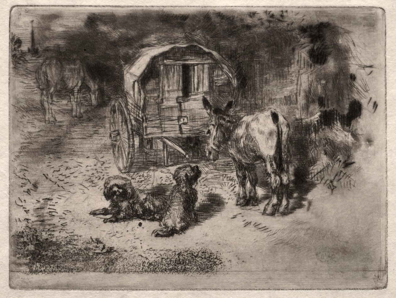 Die Wächter des Hauses oder die Freunde des Saltimbanque, um 1875 von Felix Hilaire Buhot