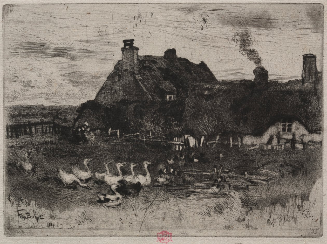 Die kleinen strohgedeckten Hütten, 1878 von Felix Hilaire Buhot