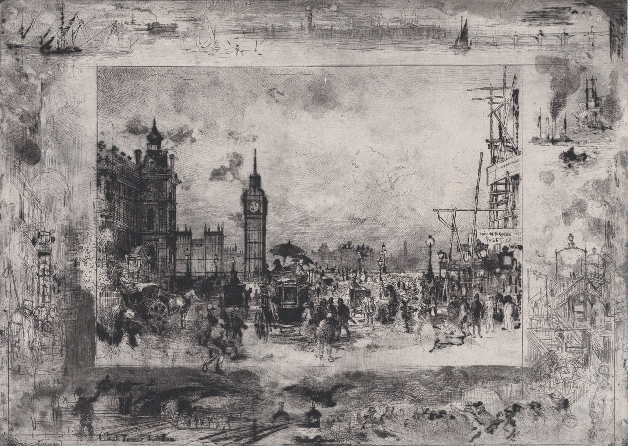Westminster Bridge oder Westminster Clock Tower, 1860-98 von Felix Hilaire Buhot