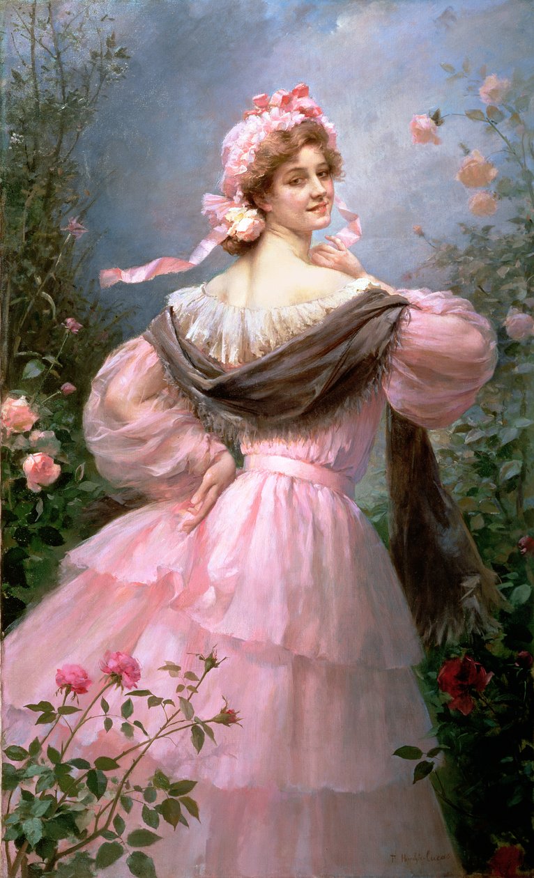 Elegante Frau in einem Rosengarten von Felix Hippolyte-Lucas