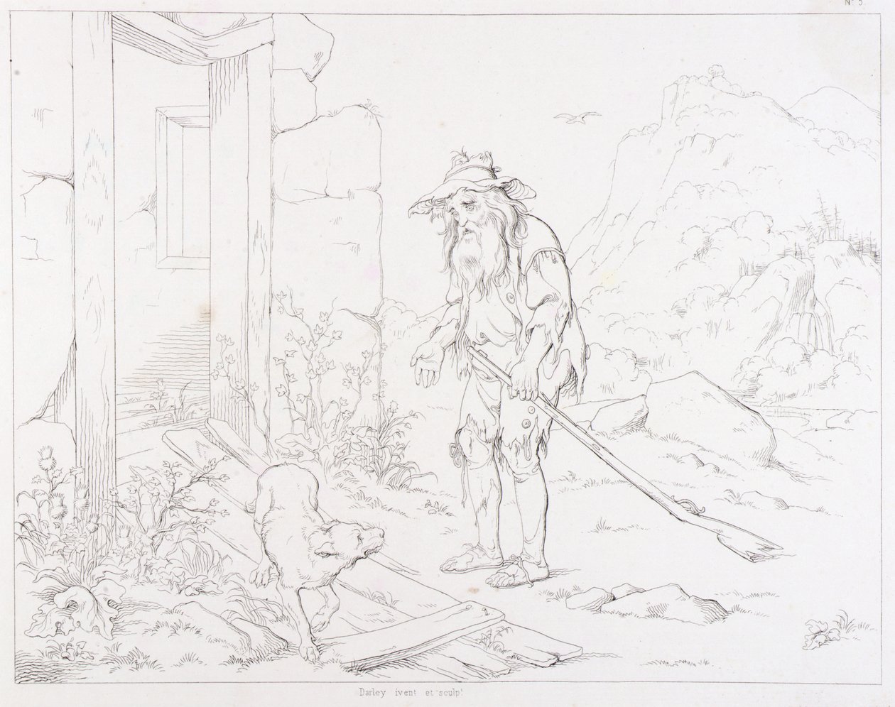 (Rip Van Winkle, Illustration) Rip kehrt zu seinem Haus in Ruinen zurück von Felix Octavius Carr Darley