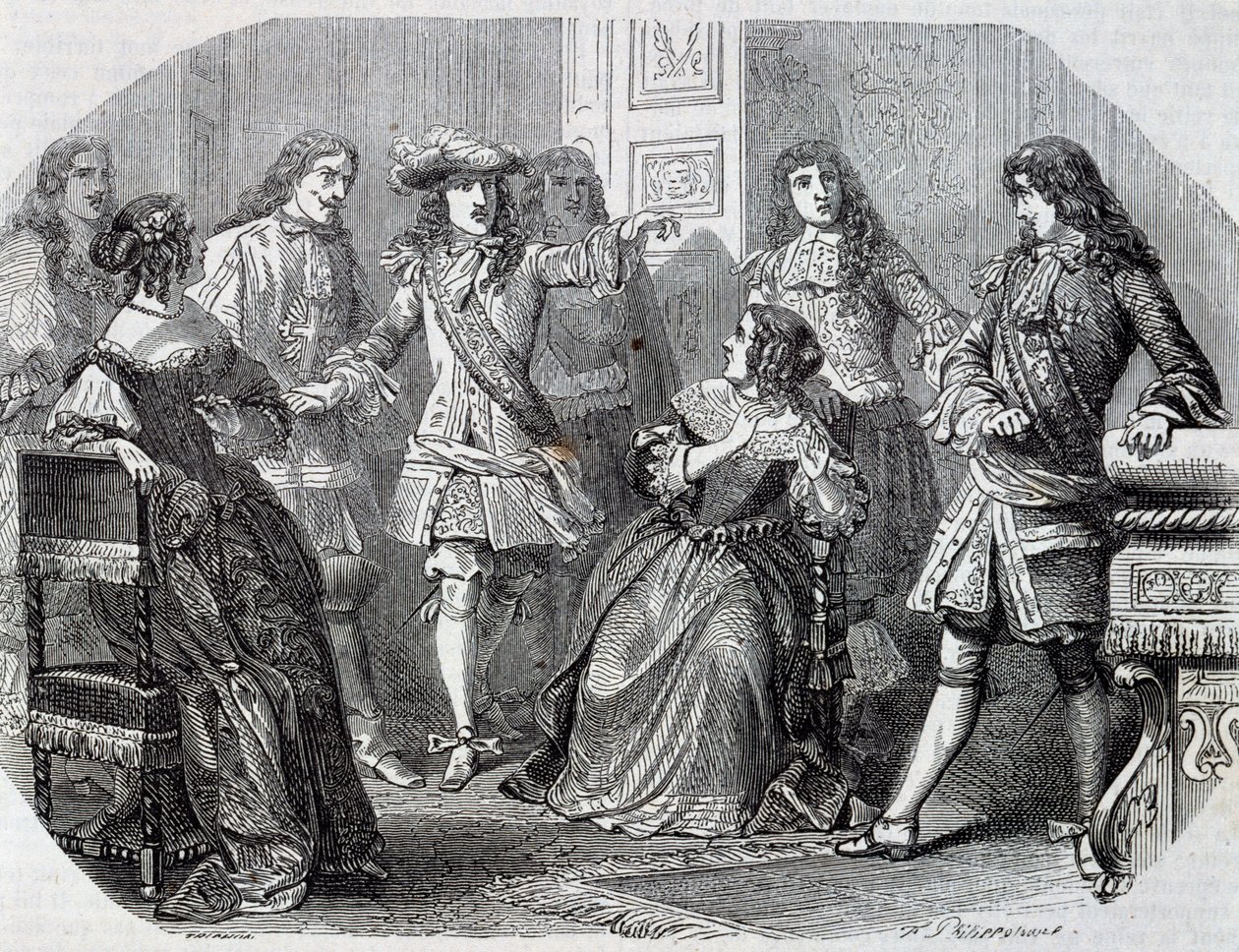 Verhaftung von Nicolas Fouquet, Finanzminister, Gravur von Henri Felix Emmanuel Philippoteaux aus Vicomte von Bragelonne, von Alexandre Dumas von Felix Philippoteaux