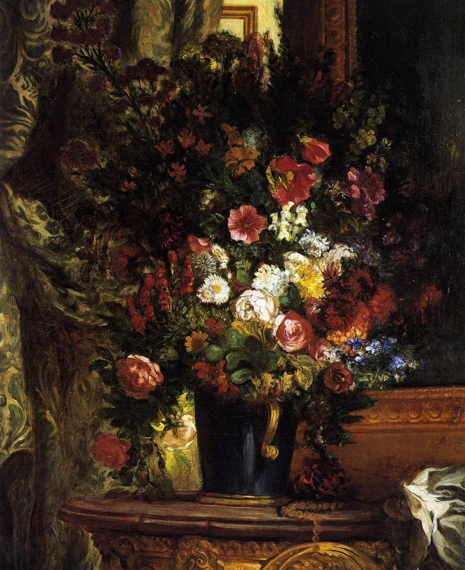 Eine Vase mit Blumen auf einer Konsole von Ferdinand Victor Eugene Delacroix