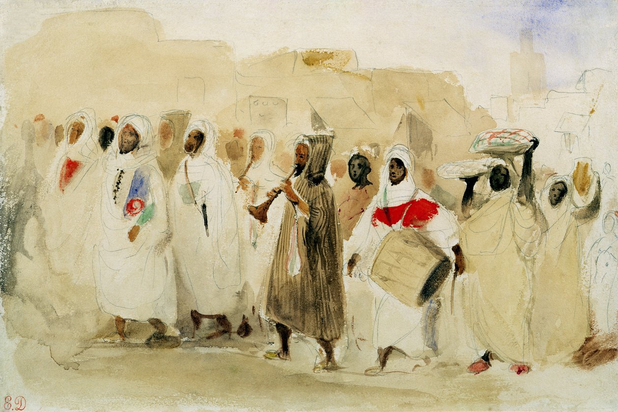 Prozession von Musikern in Tanger von Ferdinand Victor Eugene Delacroix