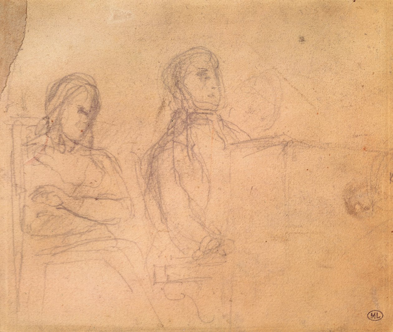Studie für ein Porträt von Frederic Chopin (1810-49) und George Sand (1804-76) von Ferdinand Victor Eugene Delacroix