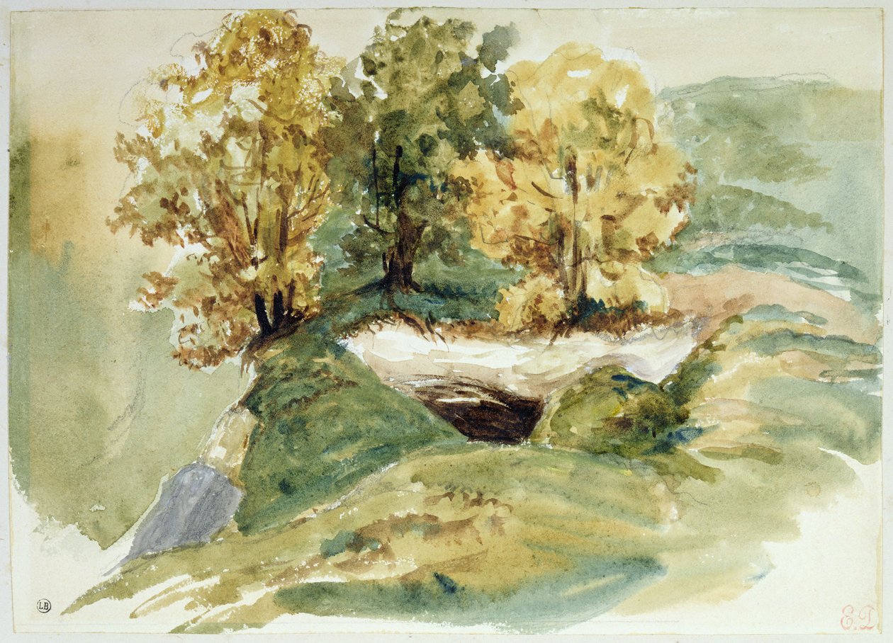 Drei Bäume am Rand eines Hügels von Ferdinand Victor Eugene Delacroix
