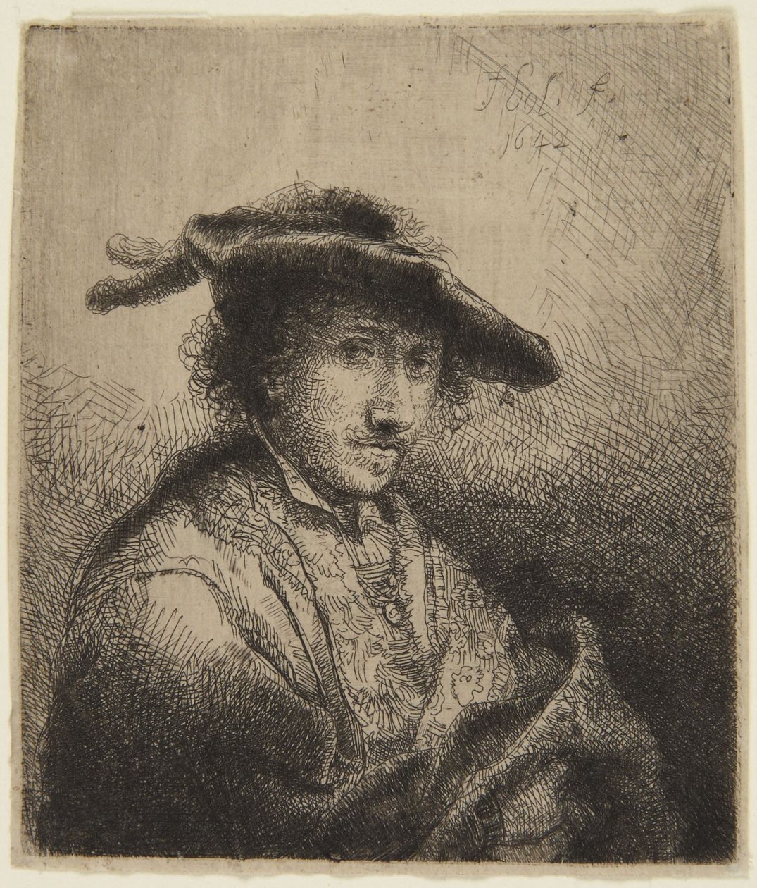 Mann mit Feder am Hut von Ferdinand Bol