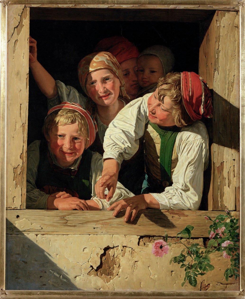 Kinder am Fenster von Ferdinand Georg Waldmuller