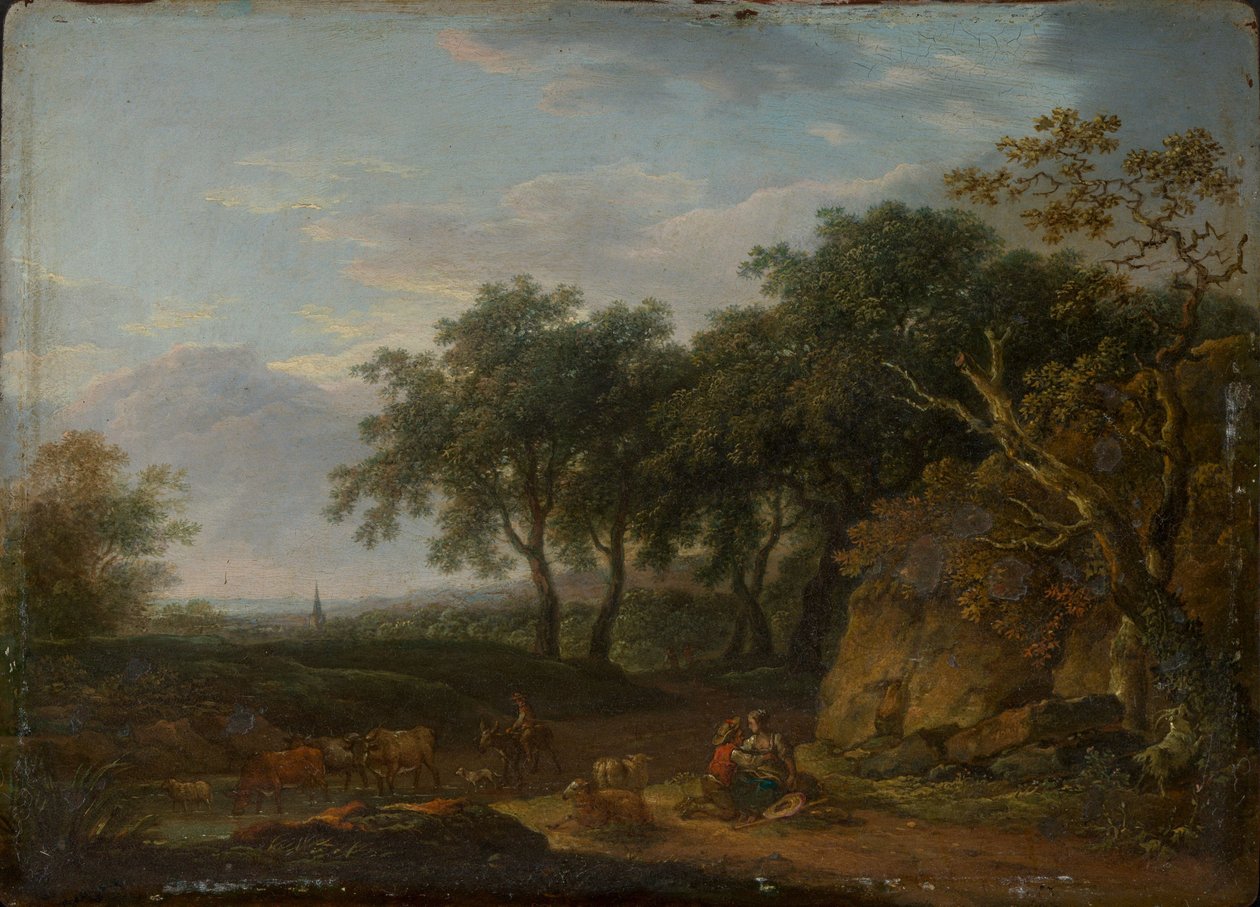 Waldlandschaft mit Hirte und Herde von Ferdinand Kobell