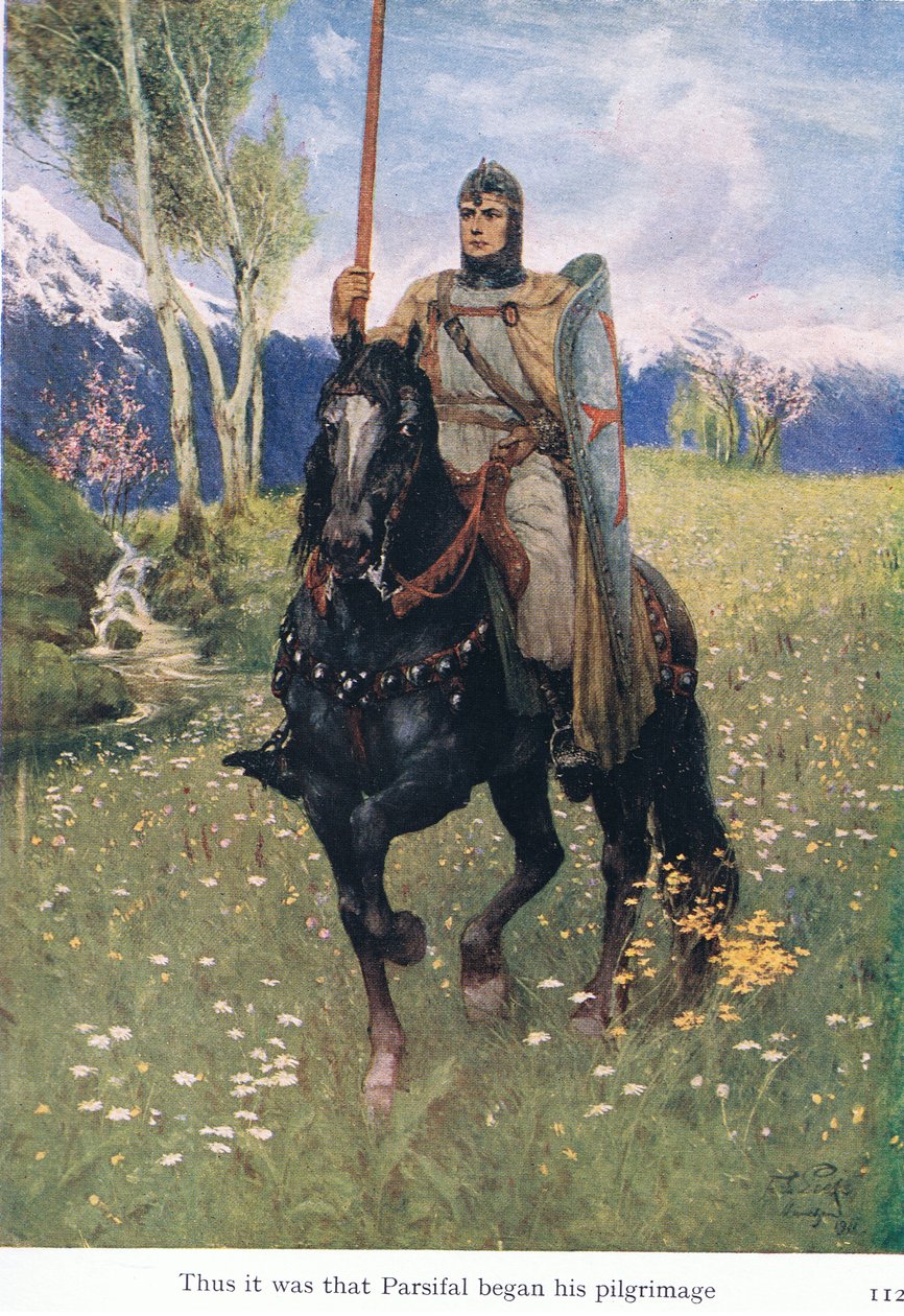 So begann Parsifal seine Pilgerreise, Illustration aus Die Geschichten von Wagners Opern, veröffentlicht von George Harrap & Co Ltd, 1932 von Ferdinand Lecke