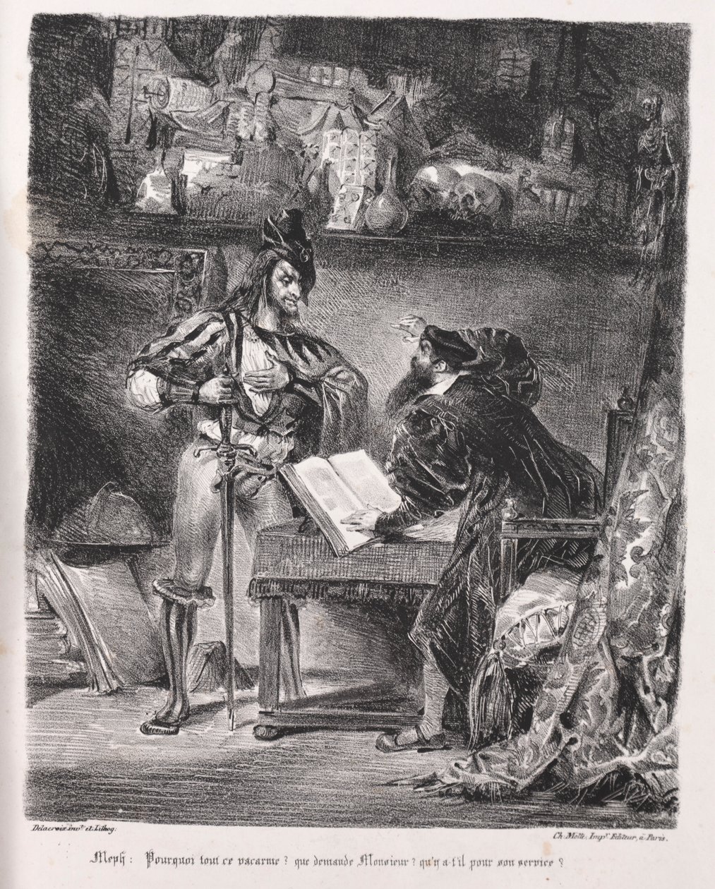 Illustrationen für Faust: Méphistophélès besucht Faust, 1828 von Ferdinand Victor Eugene Delacroix