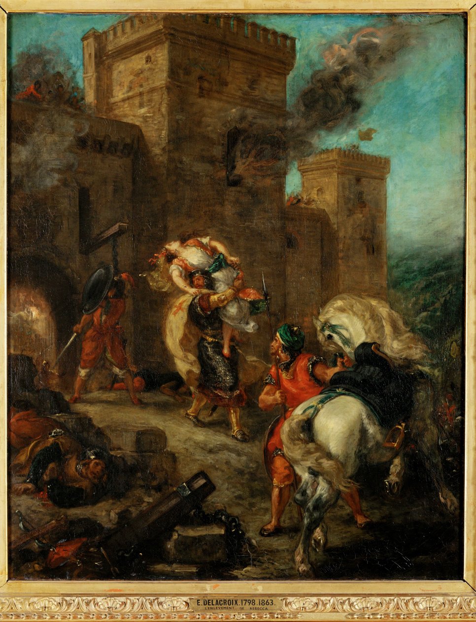 Rebecca entführt durch den Templer während des Angriffs auf die Burg Frondeboeuf von Ferdinand Victor Eugene Delacroix