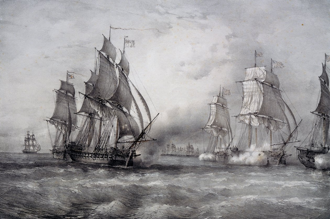 Paul Jones greift die britische Flotte unter dem Kommando von Pearson an und kommt aus der Ostsee von Ferdinand Victor Perrot
