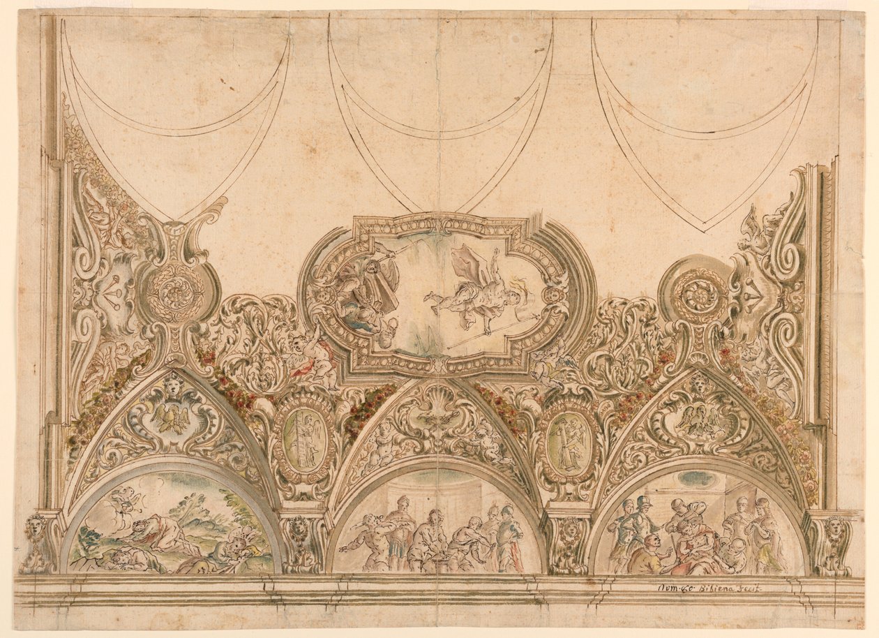 Entwurf für die Dekoration der Decke einer Kapelle von Ferdinando Galli Bibiena