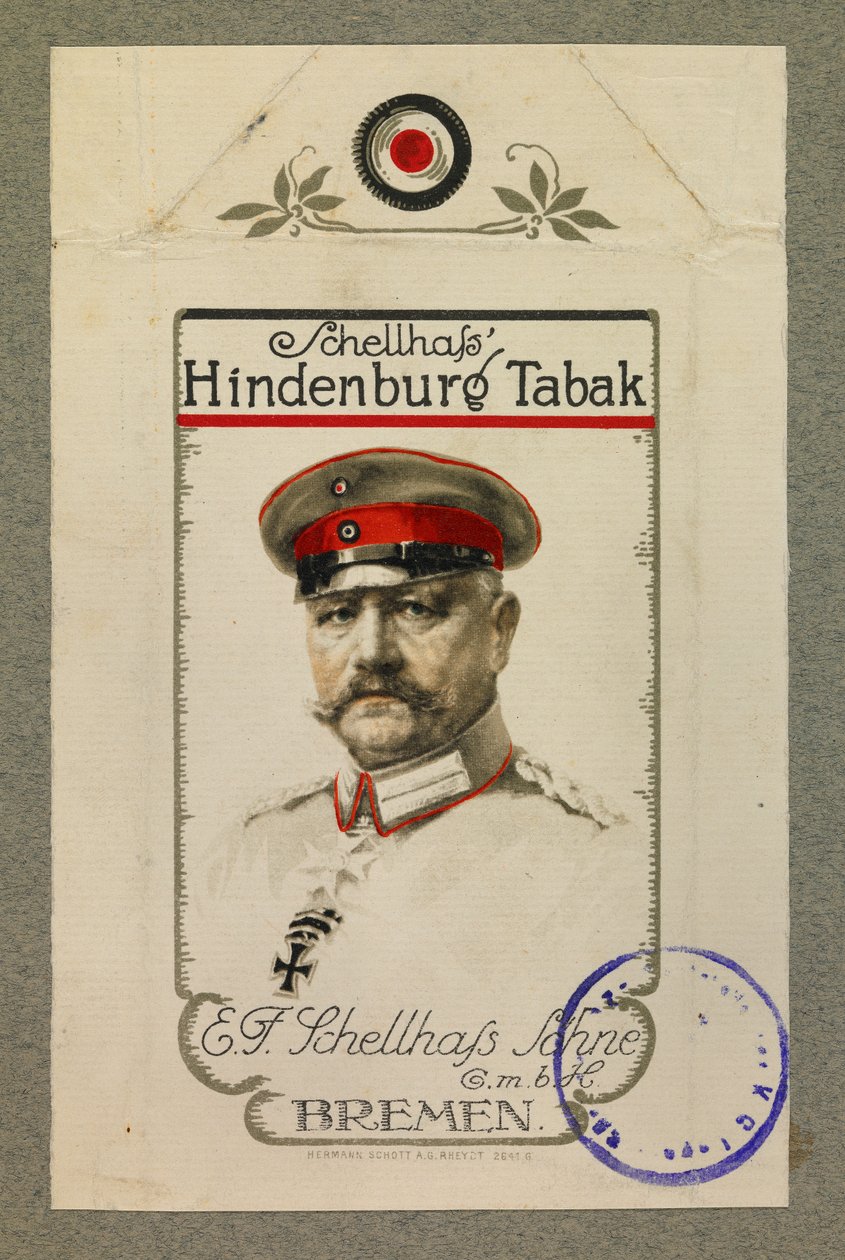 Porträt von Hindenburg auf einer Tabakpackung von Fernand Barbier
