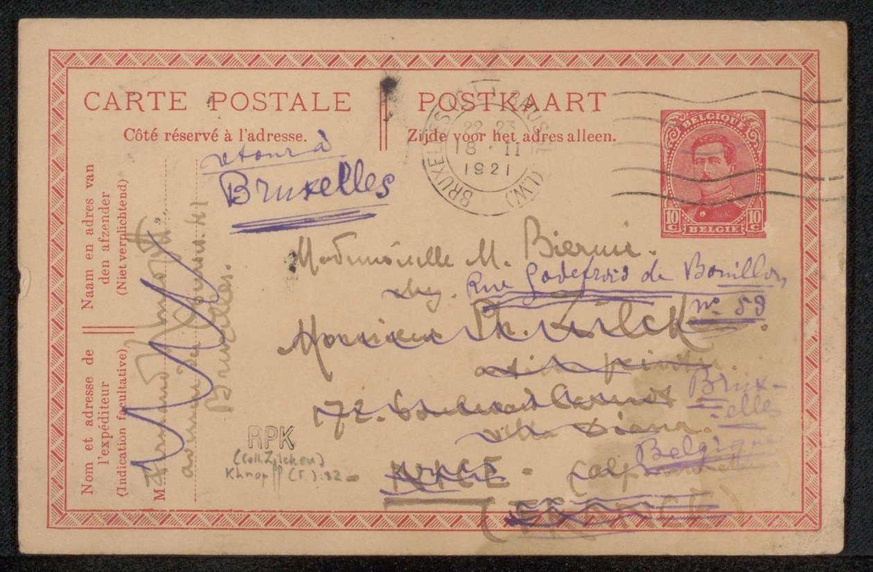 Postkarte an Maria Biermé von Fernand Khnopff