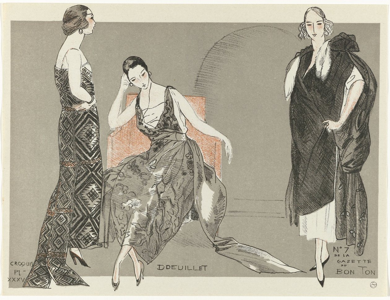 Gazette du Bon Ton, 1920 - Nr. 7, Croquis Pl. XXXV: Doeuillet von Fernand Siméon