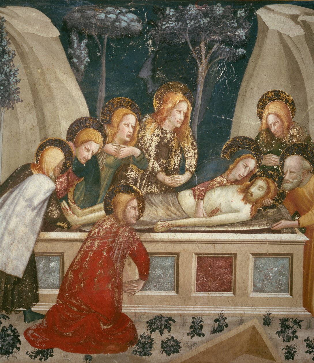 Jesus im Grab mit den Aposteln und seiner Mutter von Ferrer Bassa