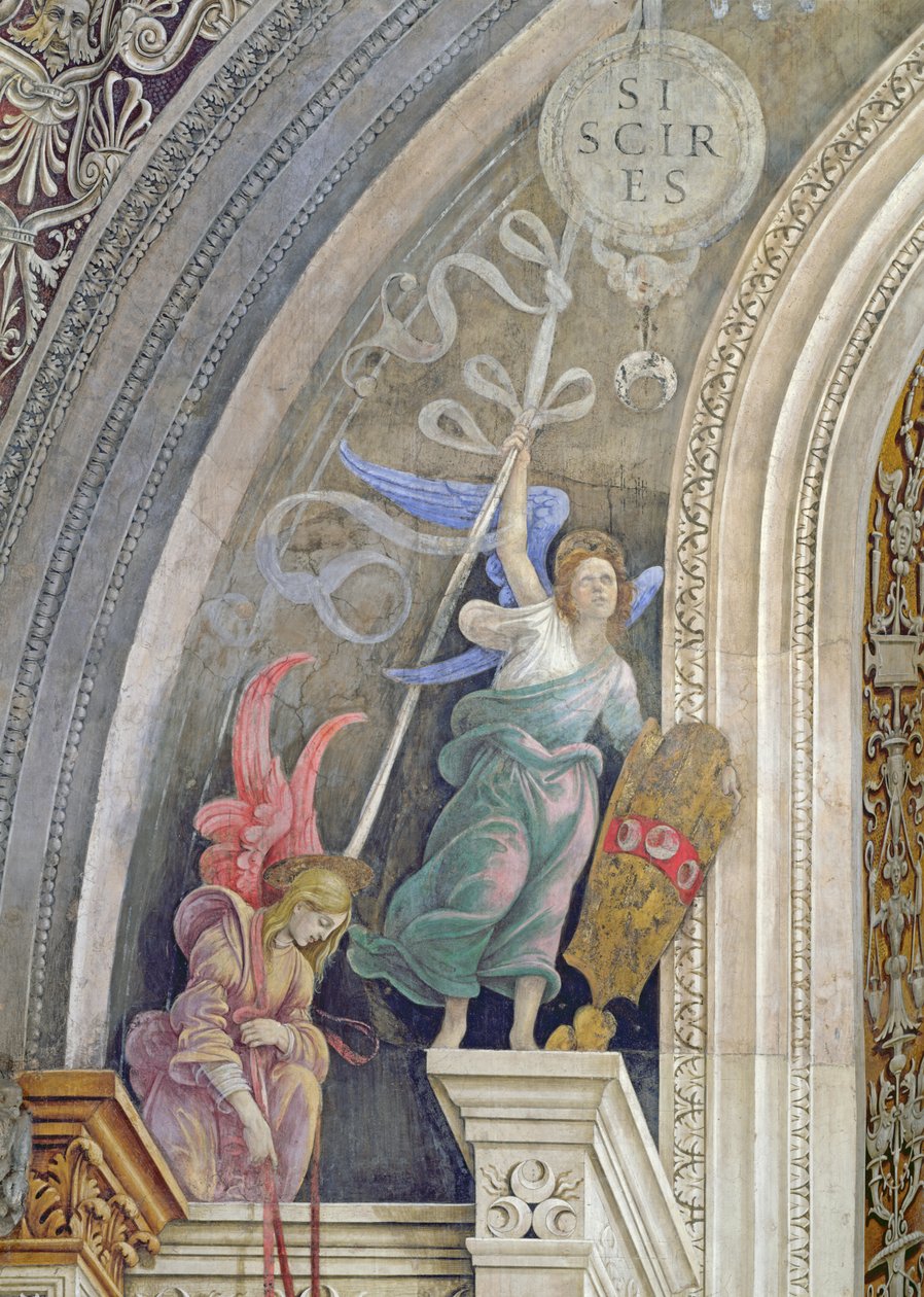 Zwei Engel, Detail von der linken Seite der Ostwand in der Strozzi-Kapelle, ca. 1457-1502 von Filippino Lippi
