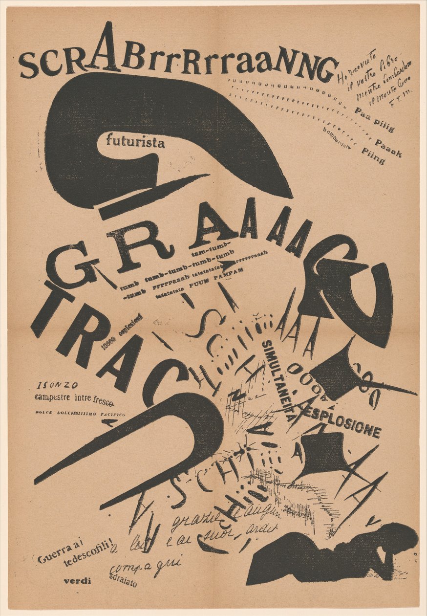 Am Abend, auf ihrem Bett liegend, las sie den Brief ihres Artilleristen an der Front erneut, 1917 von Filippo Tommaso Emilio Marinetti