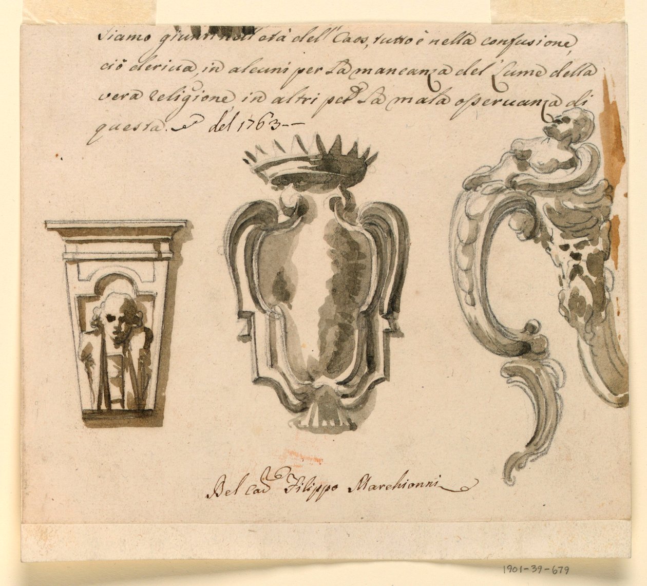 Entwurf für eine Konsole und ein Wappen, 1763 von Filippo Marchionni
