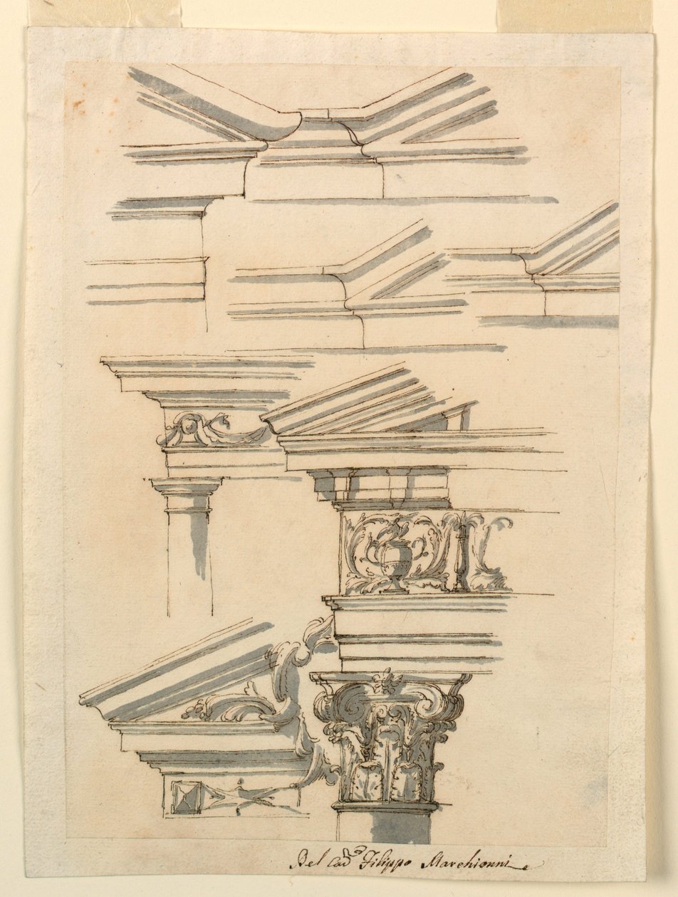 Studien für Gebälk und Giebel, ca. 1770 von Filippo Marchionni