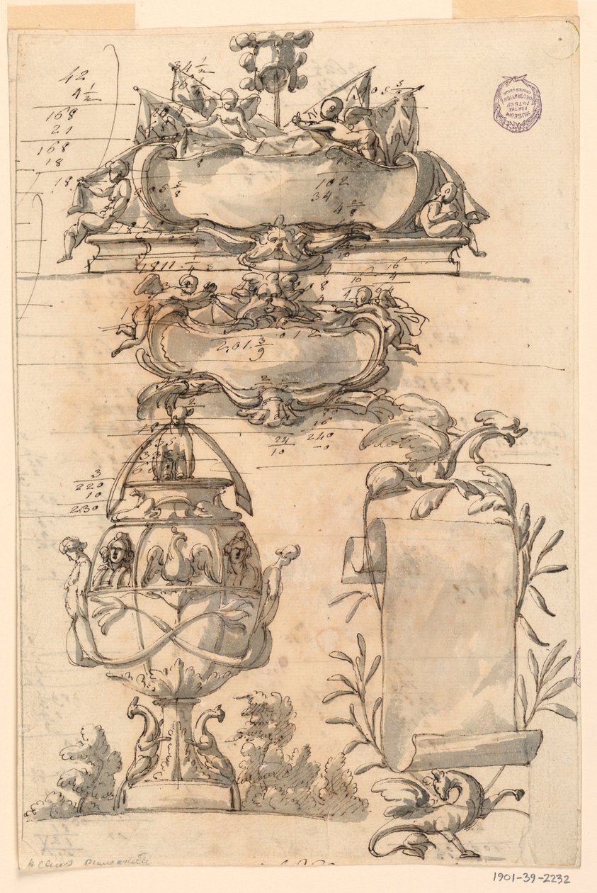 Zwei Wappenschilder, dekorative Vase und eine Schriftrolle von Filippo Marchionni