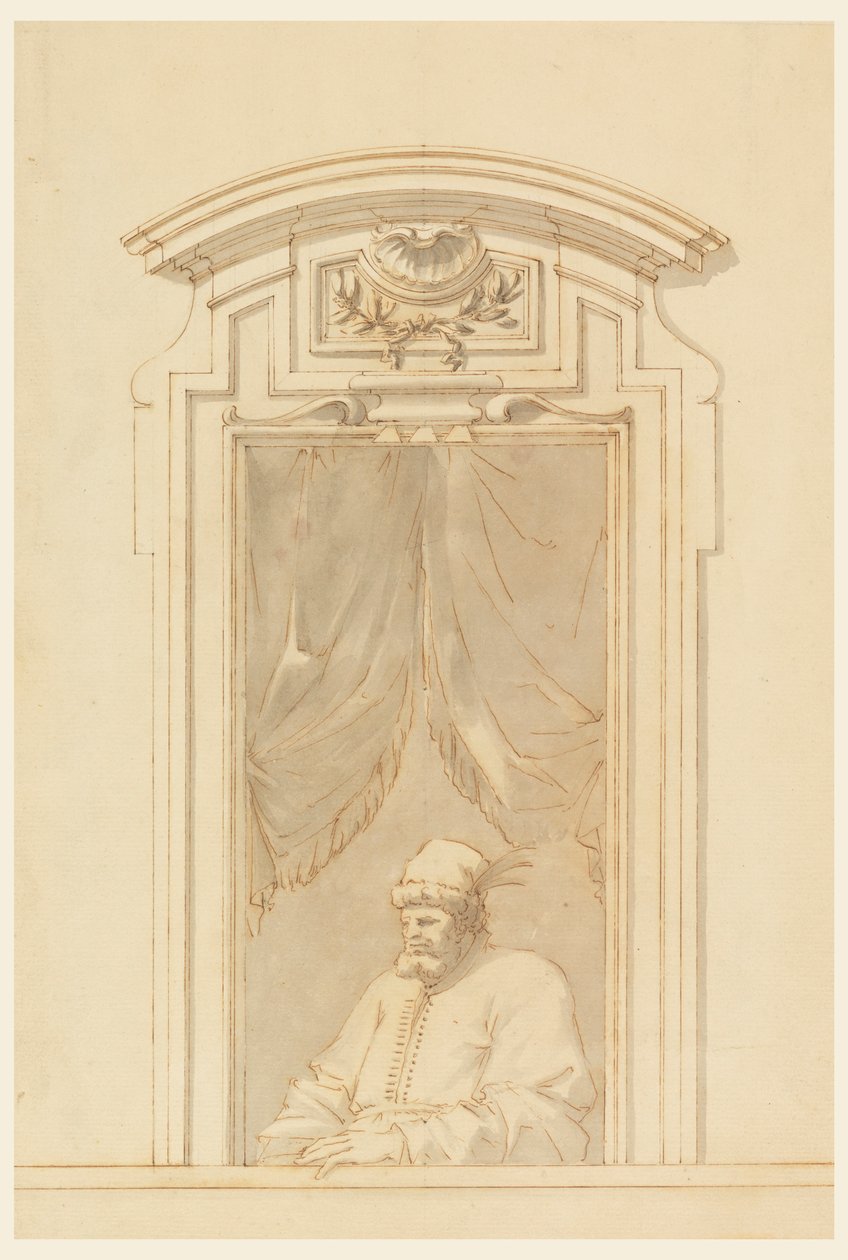 Fensterkasten und Hälfte einer Figur eines Türken, 1750–70 von Filippo Marchionni