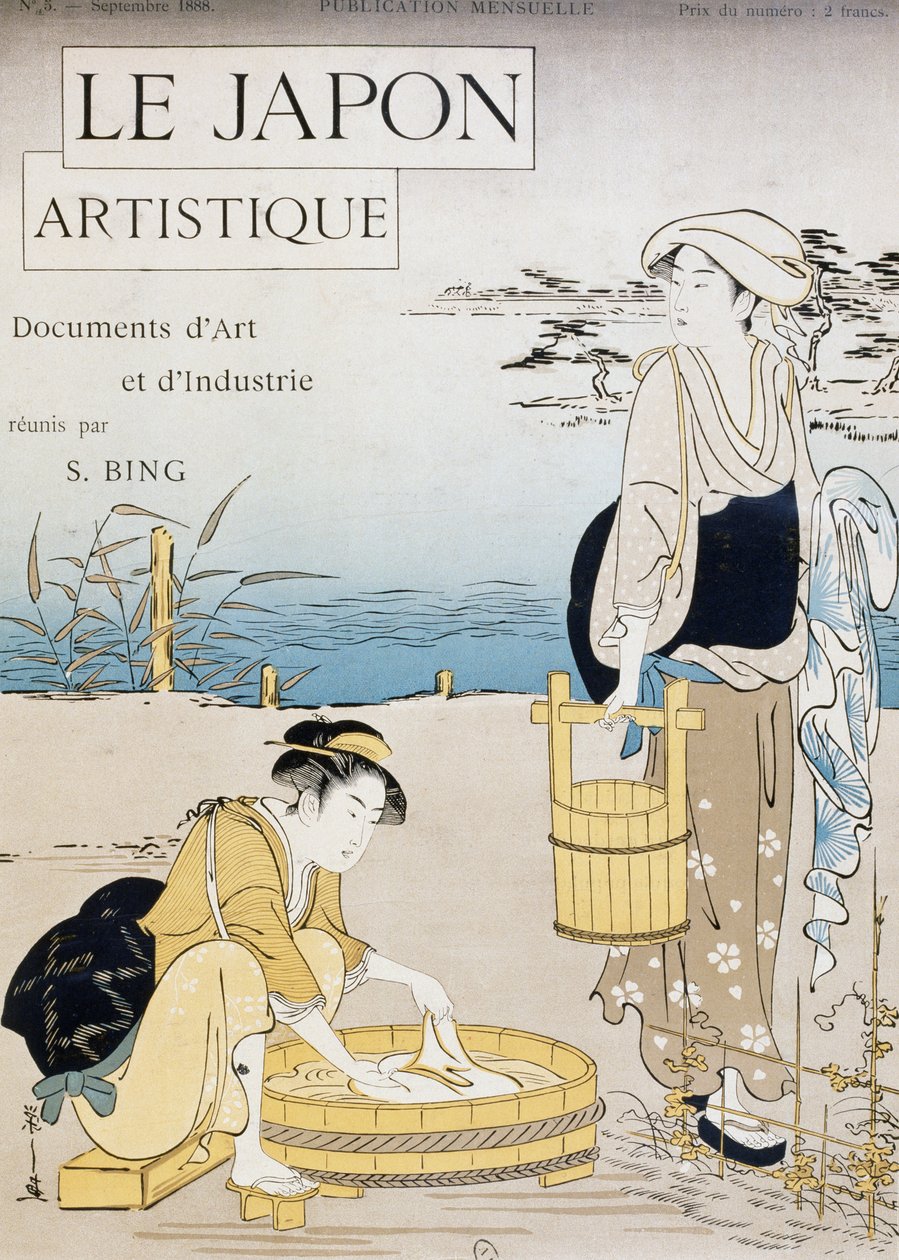 Frauen waschen im Fluss, Umschlag von Firmin Gillot, Le Japon Artistique, Kunst- und Industriedokumente gesammelt von Siegfried Bing, monatliche Veröffentlichung Juli 1889, Frankreich von Firmin Gillot