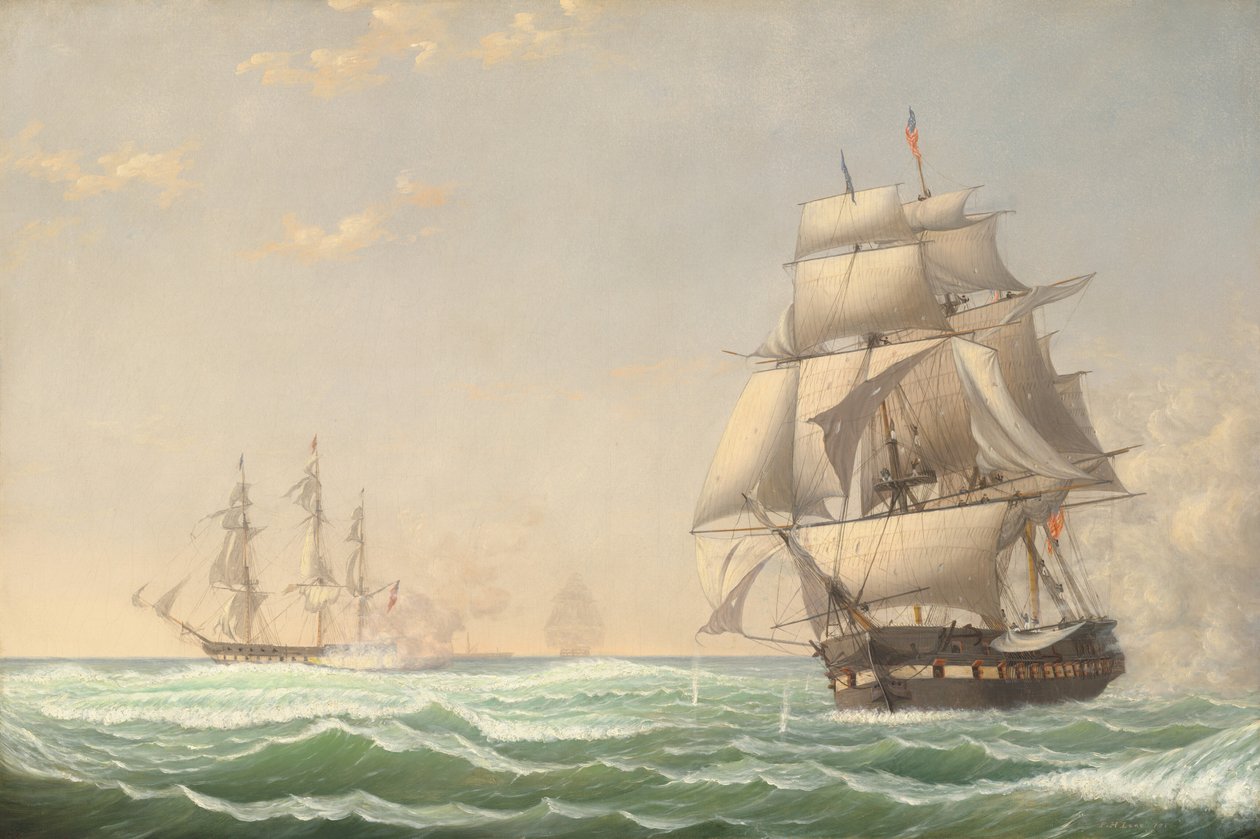 Die Fregatte Präsident der Vereinigten Staaten im Kampf mit dem britischen Geschwader, 1815, 1850 von Fitz Hugh Lane