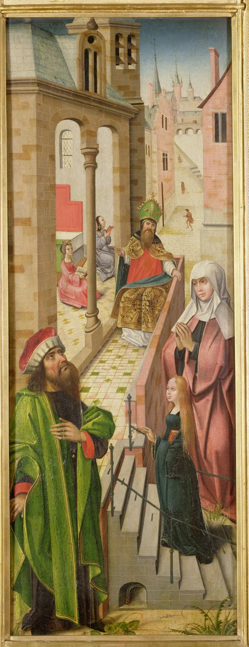 Die Darstellung der Jungfrau, linkes Panel des Triptychons, spätes 15. - frühes 16. Jahrhundert von Flemish School