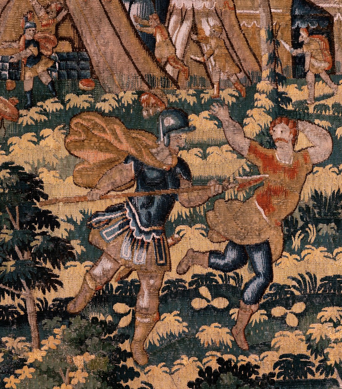 Flämischer Wandteppich. Serie Die Geschichte von Kyros. Nr. V Kampf zwischen zwei Kriegern und der Tod von Kyros. Anonym, basierend auf Michiel Coxcie. Atelier Antwerpen. Ca. 1590 von Flemish School
