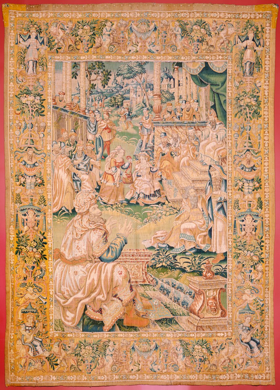 Flämischer Wandteppich. Serie Das Buch Judith. Rückkehr nach Betulia. Achter Wandteppich der Serie. Herstellung Niederlande, Brüssel(?). Zweite Hälfte des 16. Jahrhunderts. Stoff Wolle. Standort Kirche des Heiligen Nikolaus von Bari von Flemish School