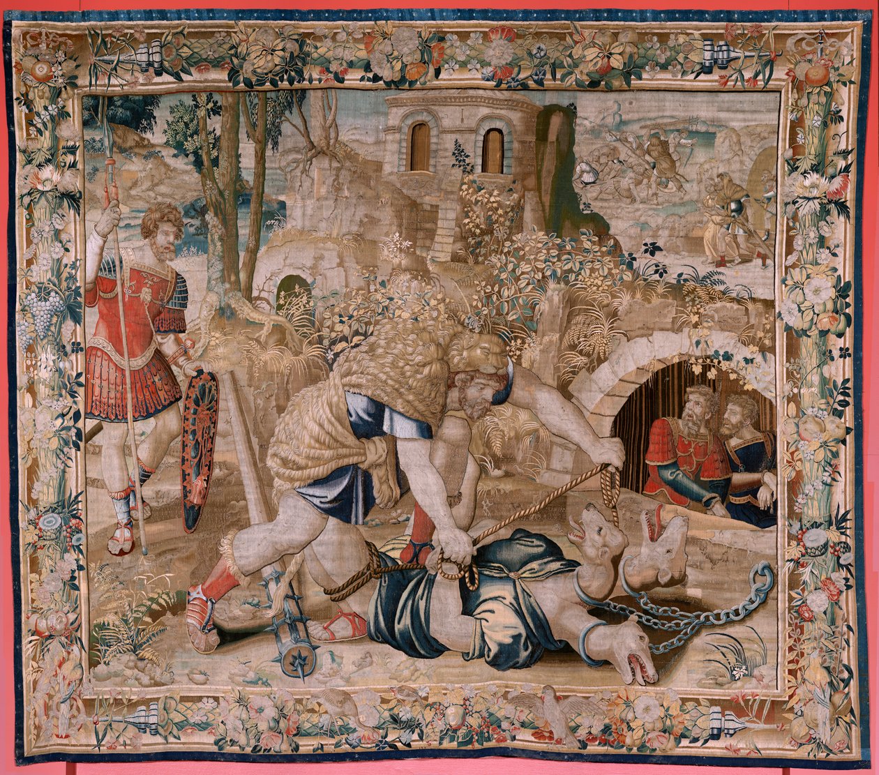 Flämischer Wandteppich. Serie Die Arbeiten des Herkules. Herkules fängt Kerberos. Sechster Wandteppich der erhaltenen Serie. Modell Unbekannt. Herstellung Willem Dermoyen, Brüssel. Ca. 1528 von Flemish School