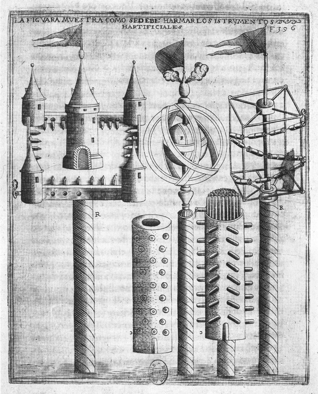 Wie man Feuerwerk zündet, Illustration aus Tratado de Artilleria von Diego Ufano, Brüssel, 1613 von Flemish School