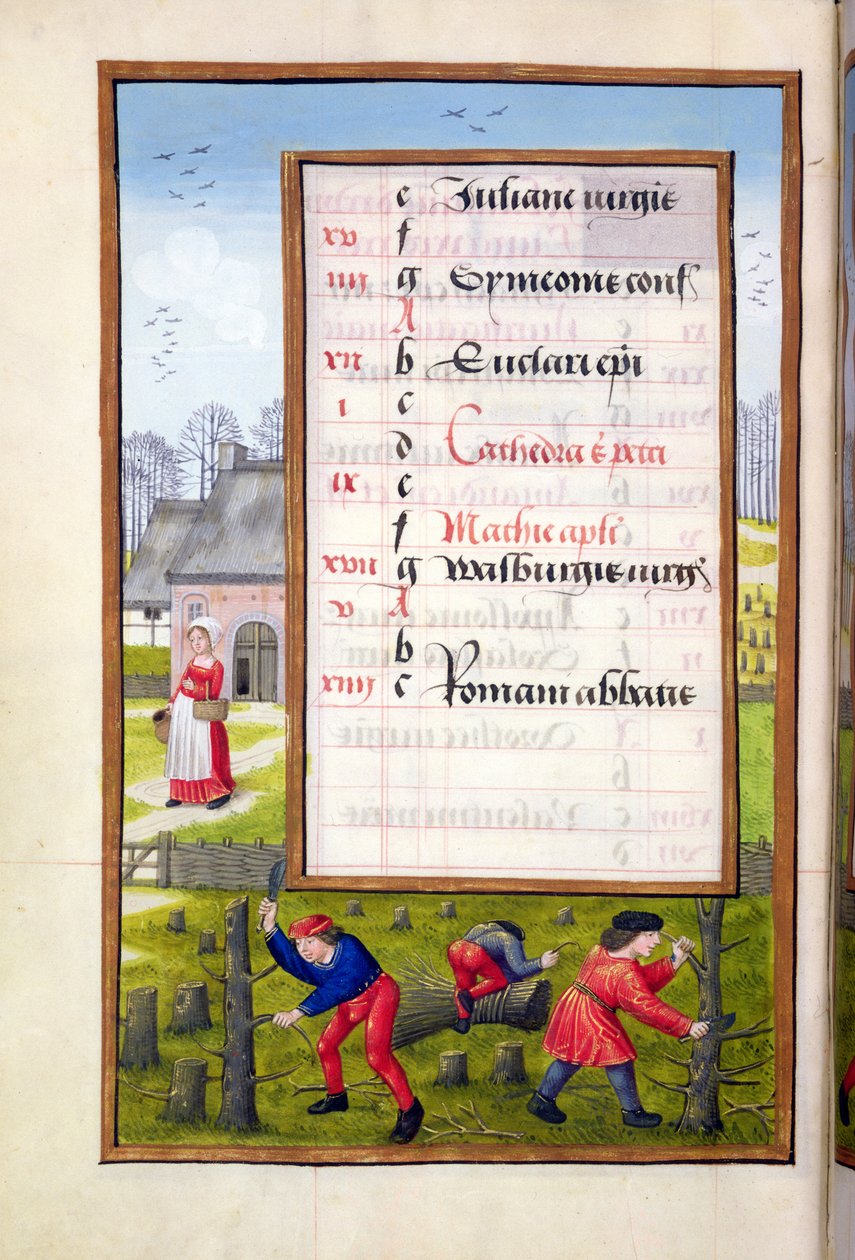 Ms 1058-1975 f2v Bäume fällen und Reisigbündel binden, aus einem Stundenbuch, ca. 1500 von Flemish School