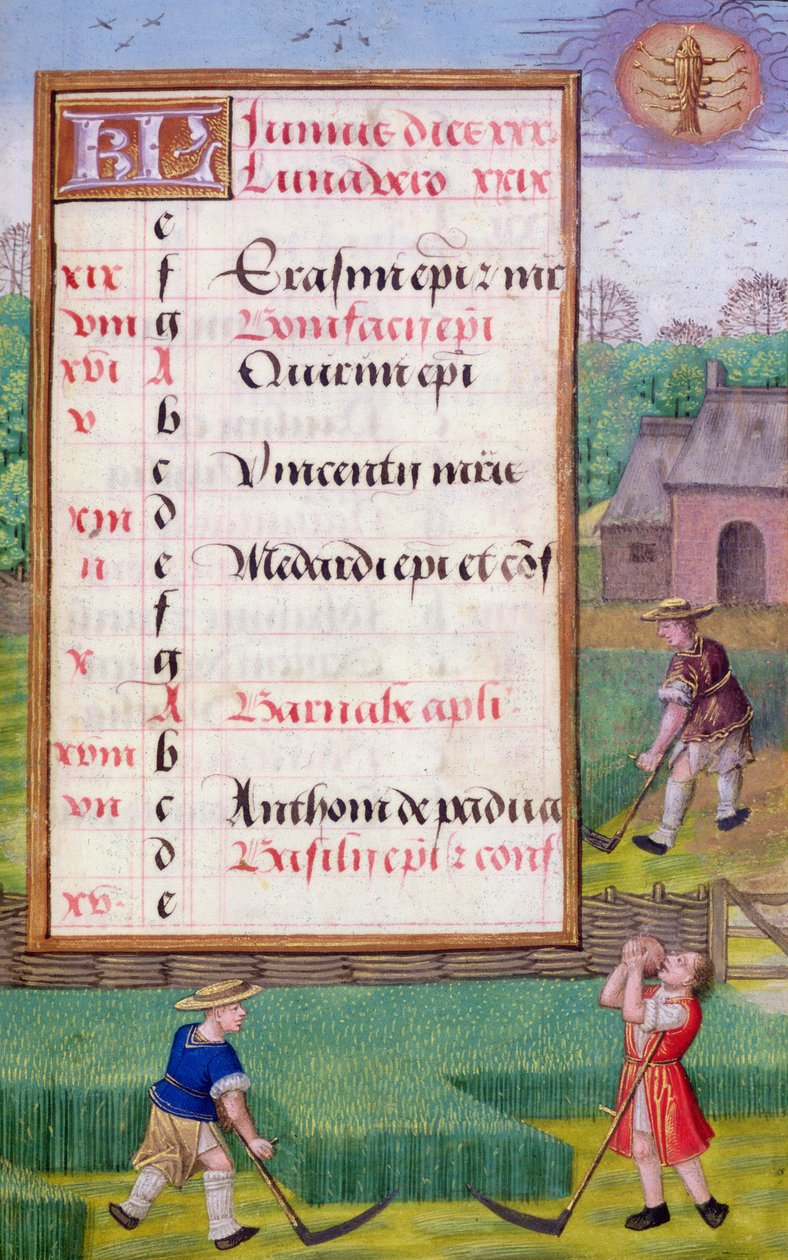 Ms 1058-1975 f6r Gras mähen, illuminierte Kalenderseite für Juni, aus einem Stundenbuch, ca. 1500 (Pergament) von Flemish School