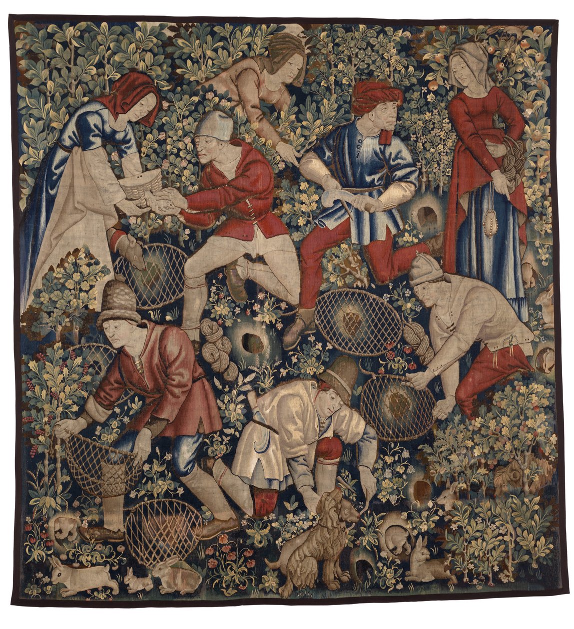 Wandteppich, der Bauern zeigt, die Kaninchen mit Frettchen jagen, Tournai, ca. 1450-75 von Flemish School