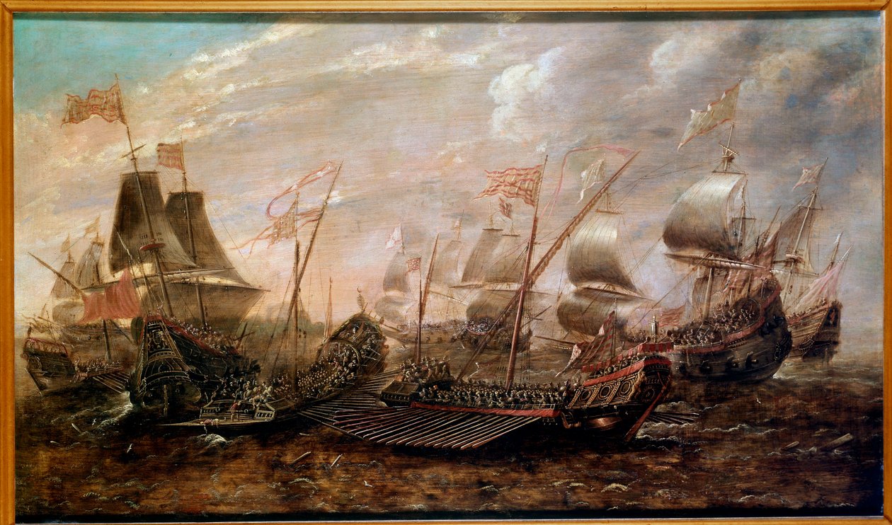 Die Unbesiegbare Armada. Seeschlacht, die die Niederlage der spanischen Armada gegen die englische Flotte im August 1588 sah, flämische Schule von Flemish School
