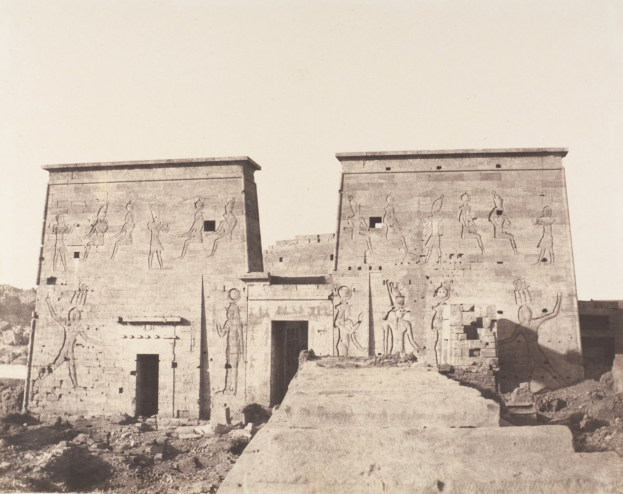 Insel Philae, Erster Pylon - Ansicht von der Plattform, 1851-52, gedruckt 1853-54 von Félix Teynard