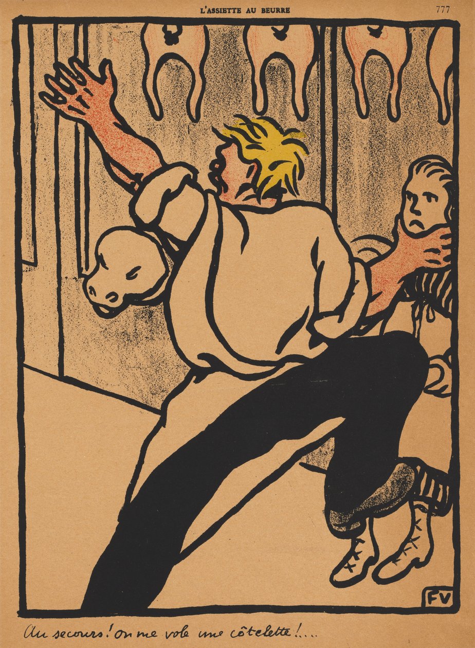 Verbrechen und Strafen XX, 777: Hilfe! Mein Kotelett wird gestohlen! von Félix Vallotton