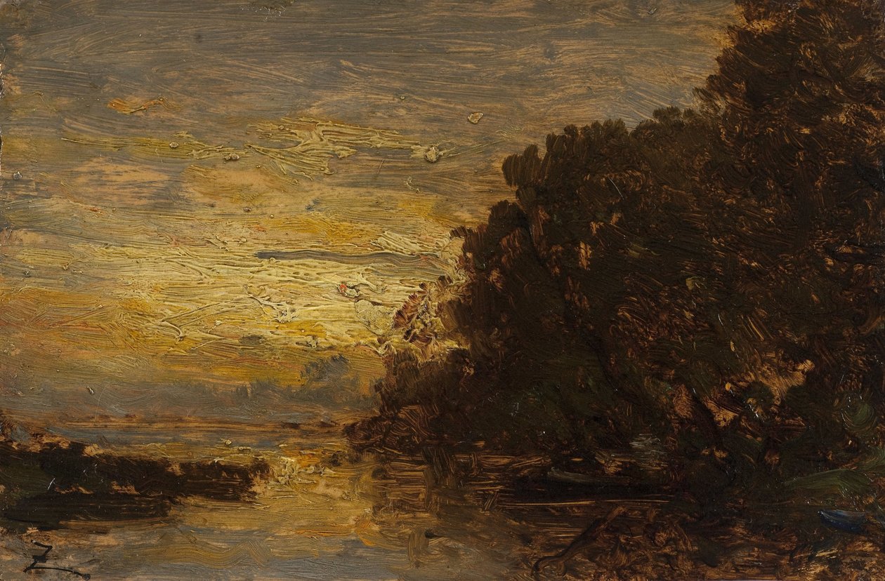 Die Seine bei Billancourt, Sonnenuntergang von Félix Ziem